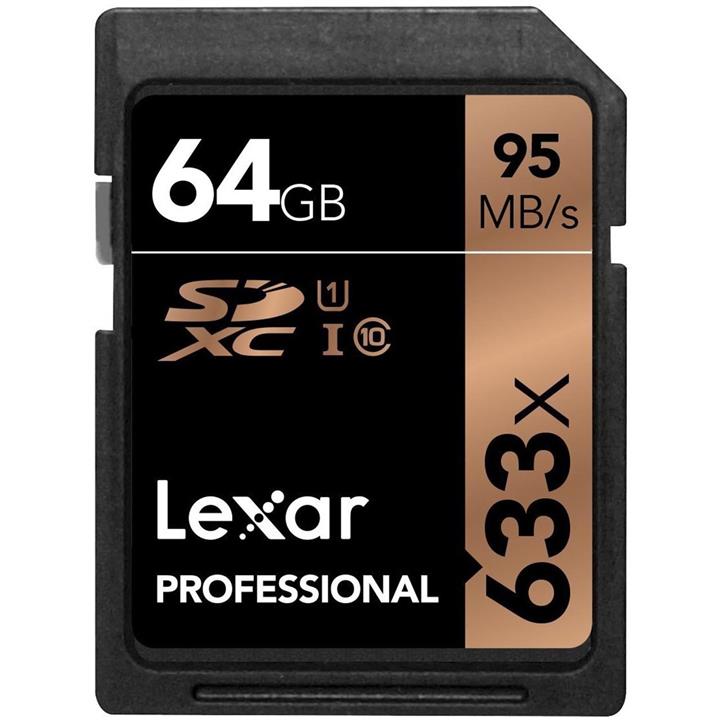 کارت حافظه SDXC لکسار مدل Professional استاندارد UHS-I U1 سرعت 95MBps 633X ظرفیت 64 گیگابایت Lexar Professional UHS-I U1 633X 95MBps SDXC - 64GB